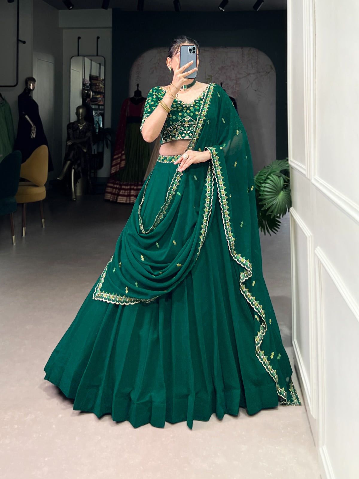 Emerald Grace Georgette Embroidered Lehenga Set