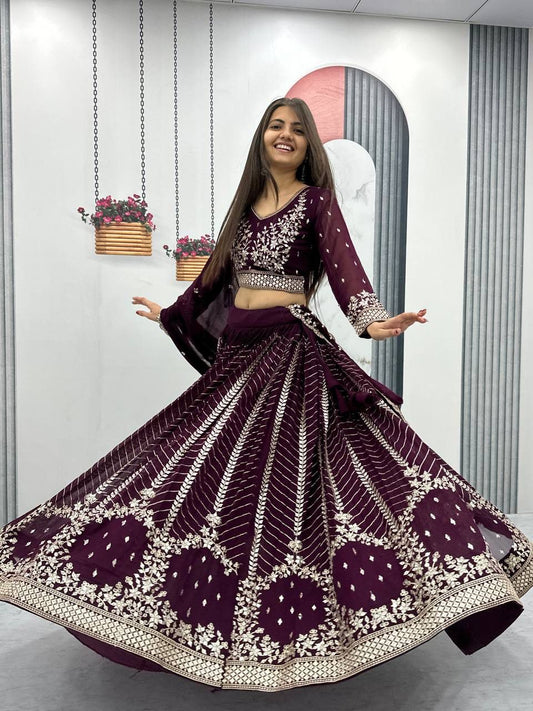 Royal Plum Embroidered Lehenga Choli Set