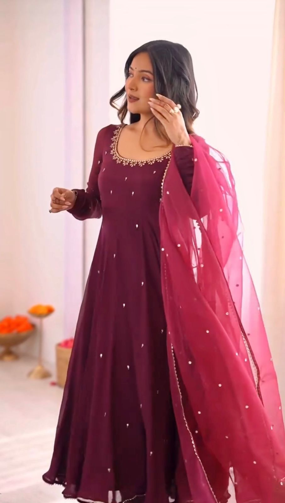 Premium Ready-to-Wear Embroidered Gown With Pant & Dupatta