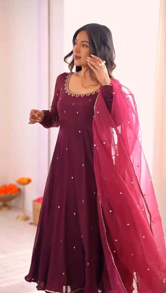 Premium Ready-to-Wear Embroidered Gown With Pant & Dupatta