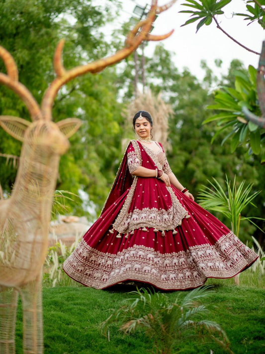 Royal Maroon Heritage Embroidered Lehenga Set