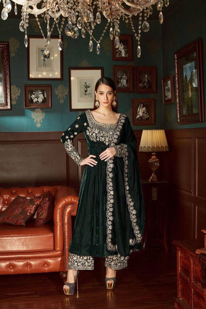 Royal Velvet Embroidered Anarkali Set