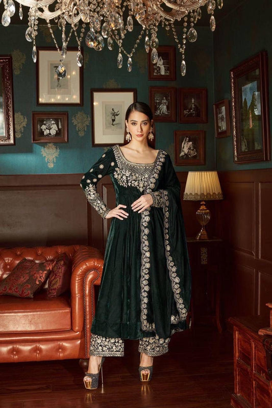 Royal Velvet Embroidered Anarkali Set
