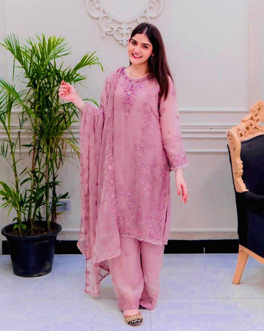 Rosè Blush Elegance” Kurti-Plazzo