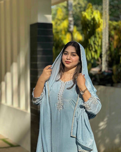 PREMIUM CHINON SILK KURTI–PANT SET