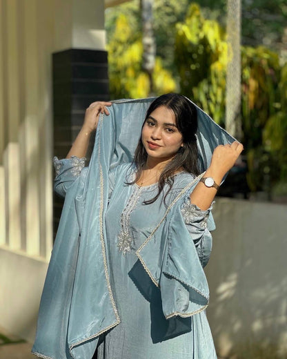 PREMIUM CHINON SILK KURTI–PANT SET