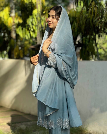 PREMIUM CHINON SILK KURTI–PANT SET