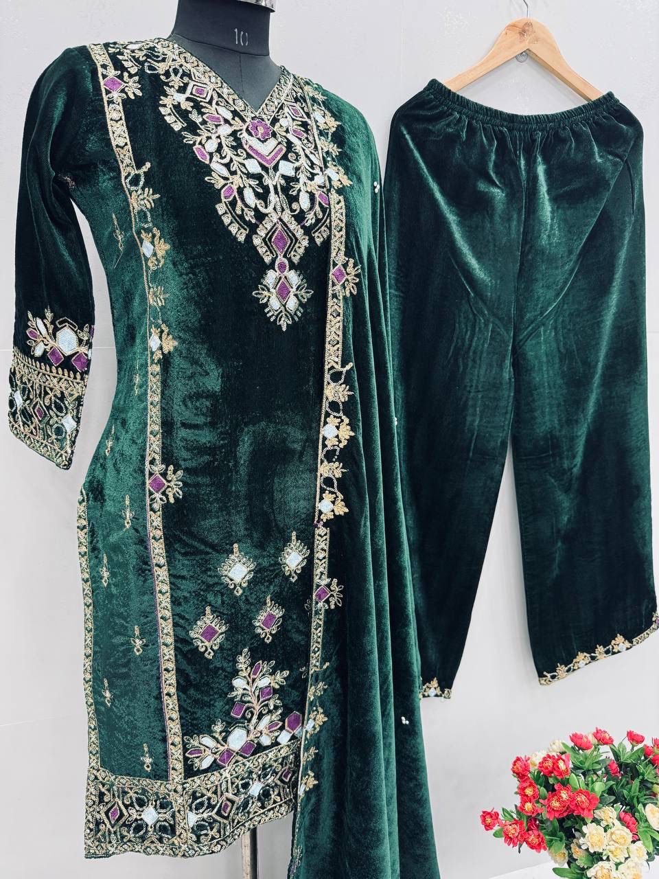 LUXURY VISCOSE VELVET PARTY-WEAR SET