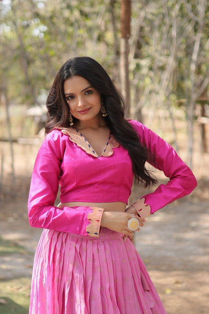 Dayble Viscose Kalamkari Jari Weaving Lehenga