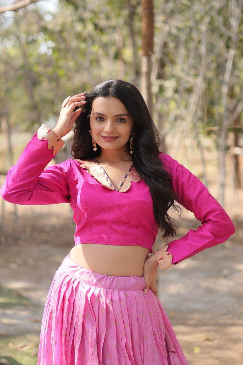 Dayble Viscose Kalamkari Jari Weaving Lehenga