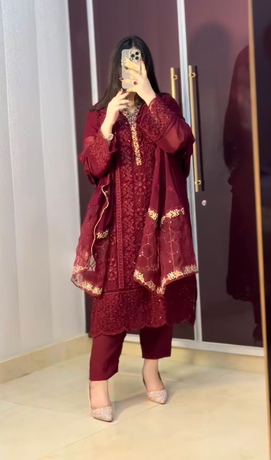 Premium Faux Georgette Heavy Embroidered Ready-to-Wear Set