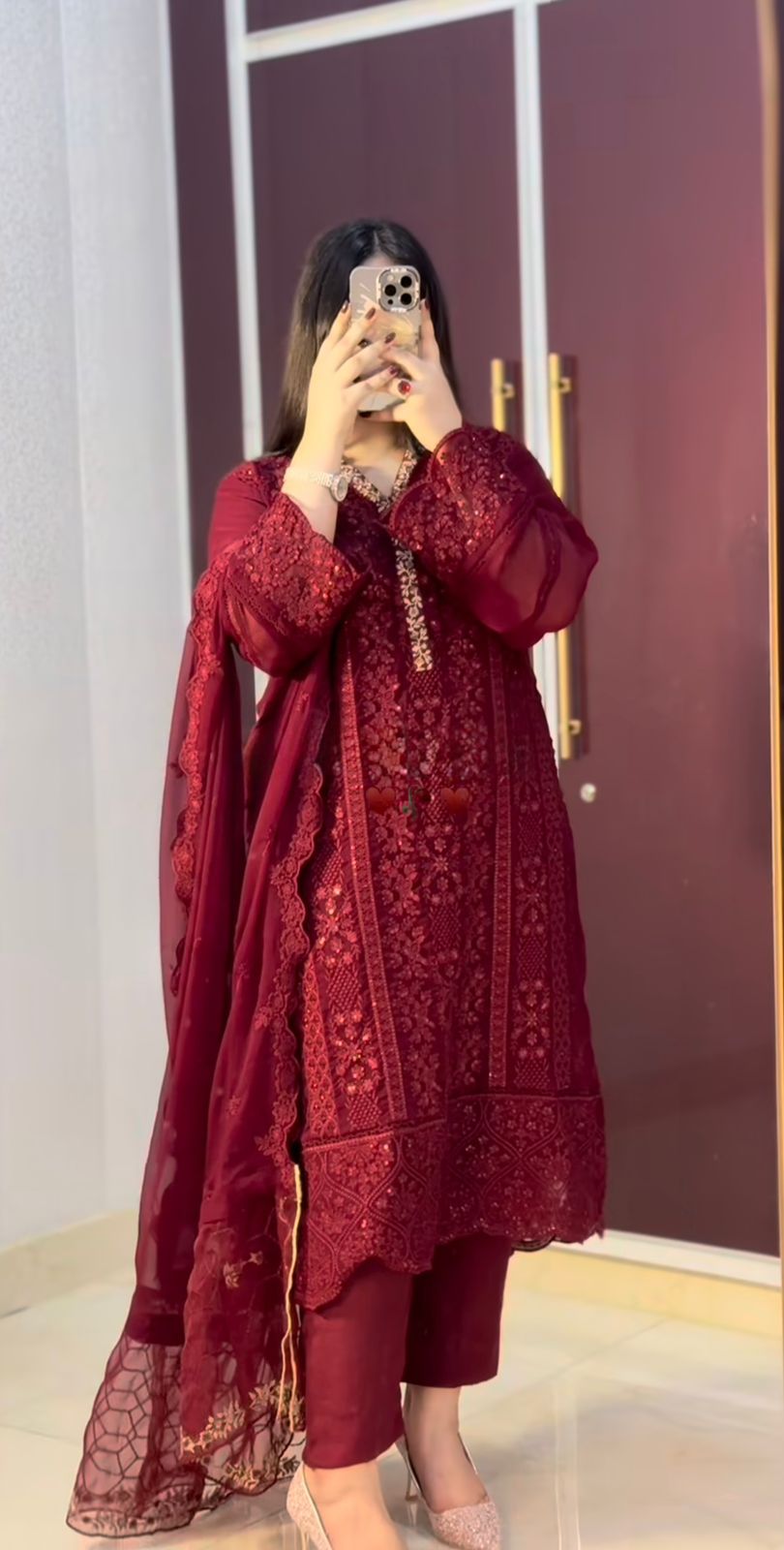 Premium Faux Georgette Heavy Embroidered Ready-to-Wear Set