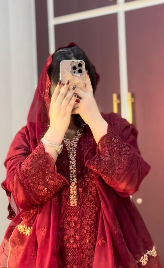 Premium Faux Georgette Heavy Embroidered Ready-to-Wear Set