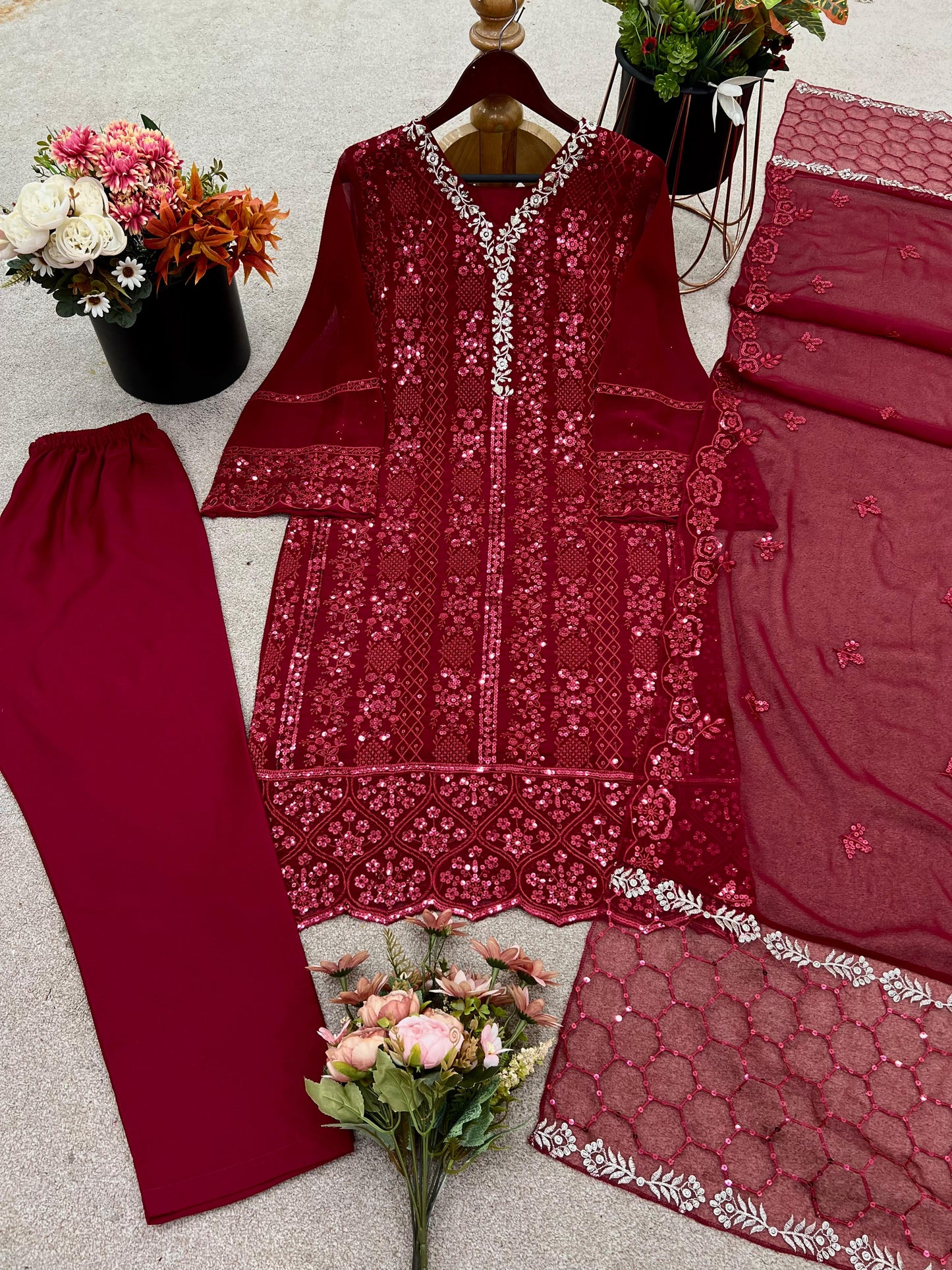 Premium Faux Georgette Heavy Embroidered Ready-to-Wear Set