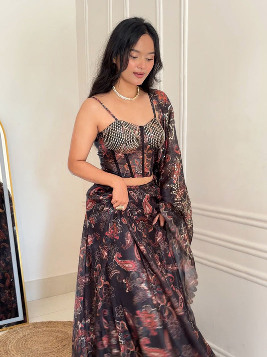 Midnight Bloom Luxe Corset Lehenga Set