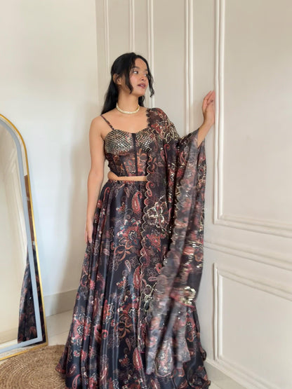 Midnight Bloom Luxe Corset Lehenga Set