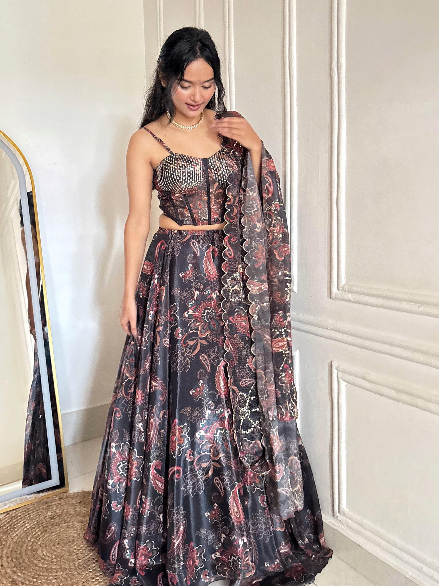 Midnight Bloom Luxe Corset Lehenga Set