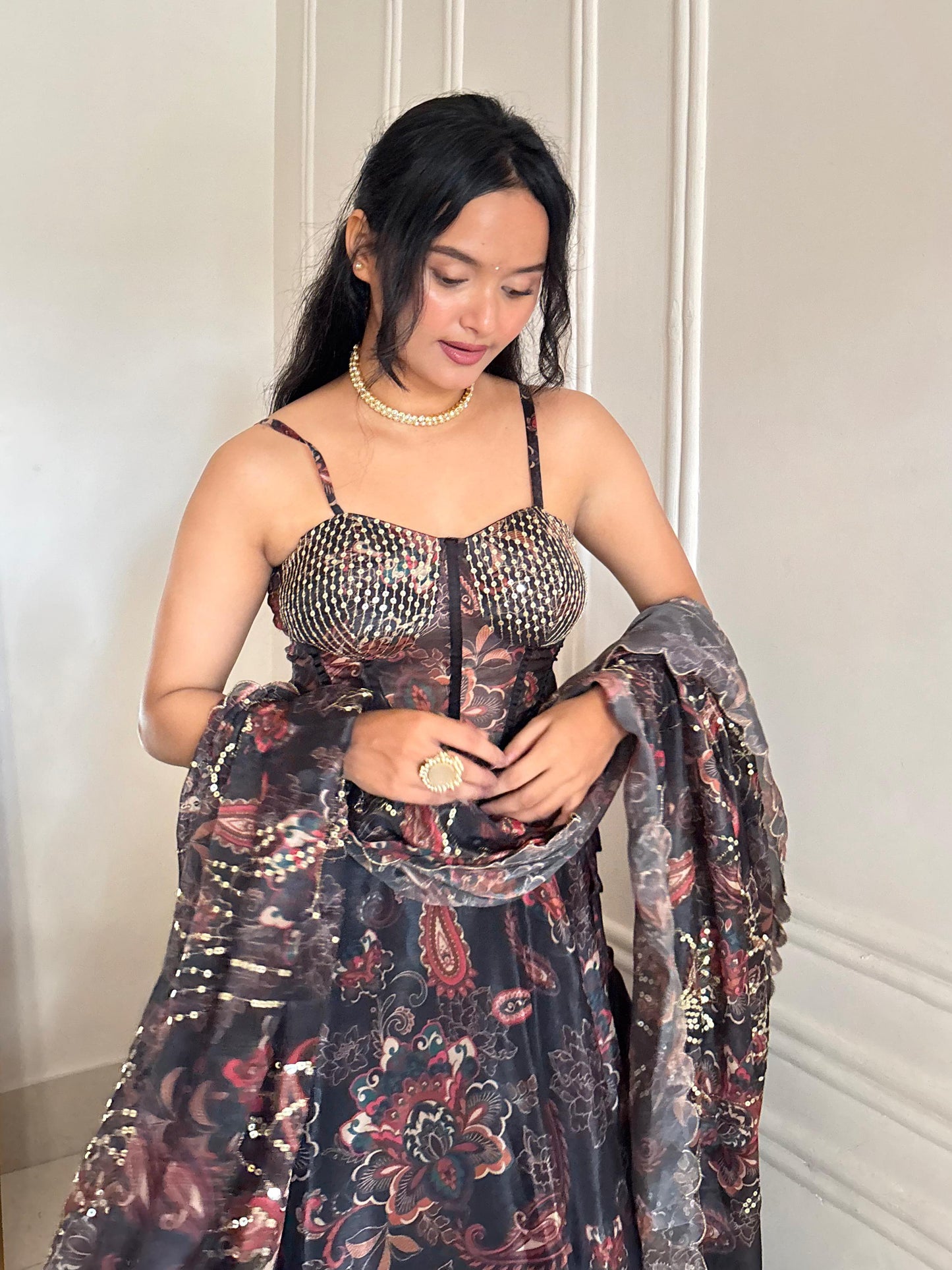Midnight Bloom Luxe Corset Lehenga Set