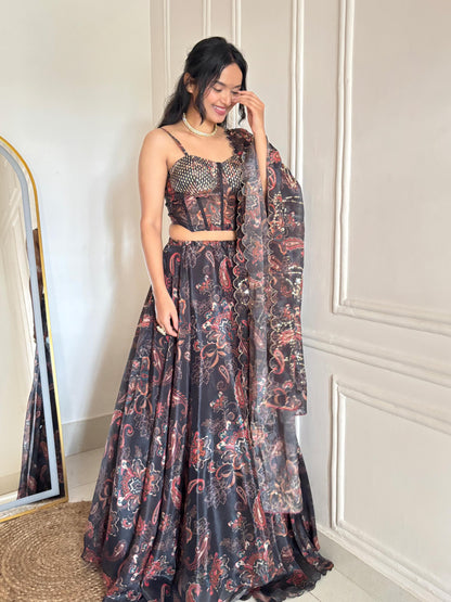 Midnight Bloom Luxe Corset Lehenga Set