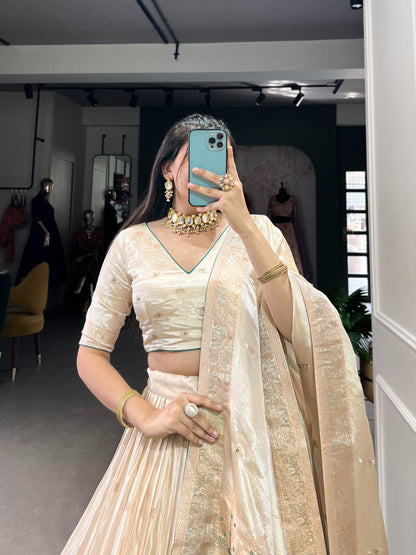 Ivory Radiance Mirror Work Shimmer Lehenga Set