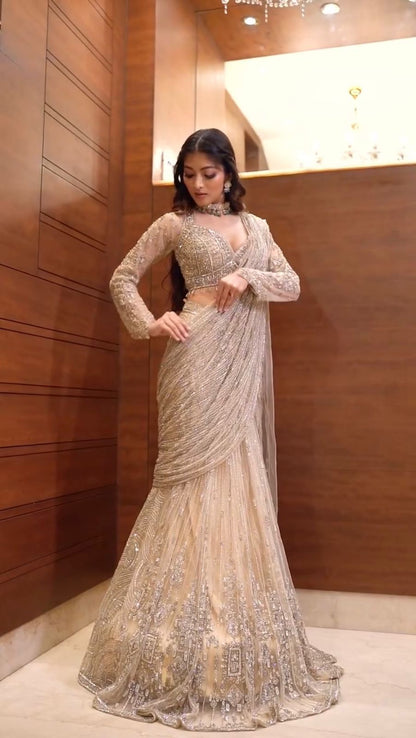 Ivory Radiance Designer Ready-to-Wear Saree Set”