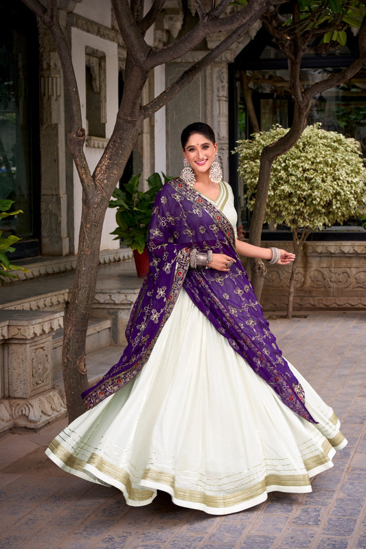 Regal Radiance – Ivory & Royal Amethyst Lehenga Set