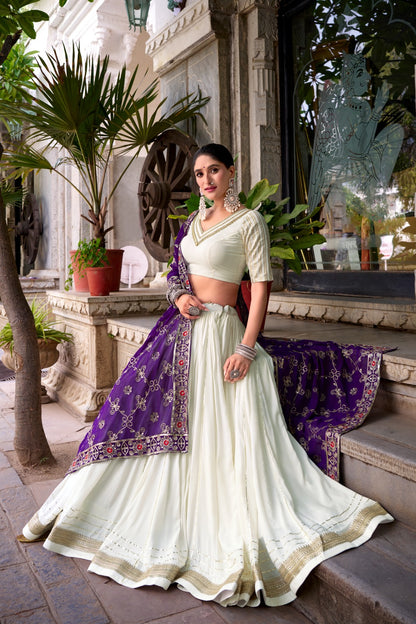 Regal Radiance – Ivory & Royal Amethyst Lehenga Set