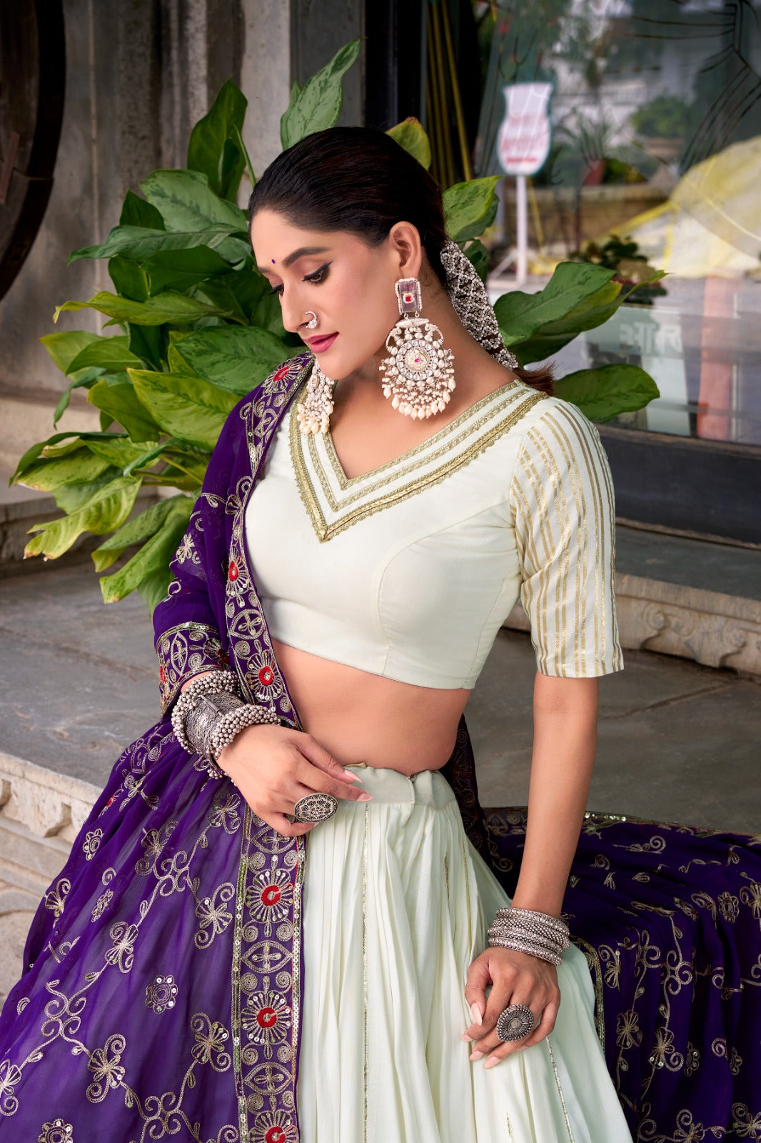 Regal Radiance – Ivory & Royal Amethyst Lehenga Set