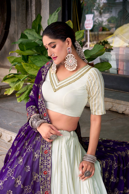 Regal Radiance – Ivory & Royal Amethyst Lehenga Set