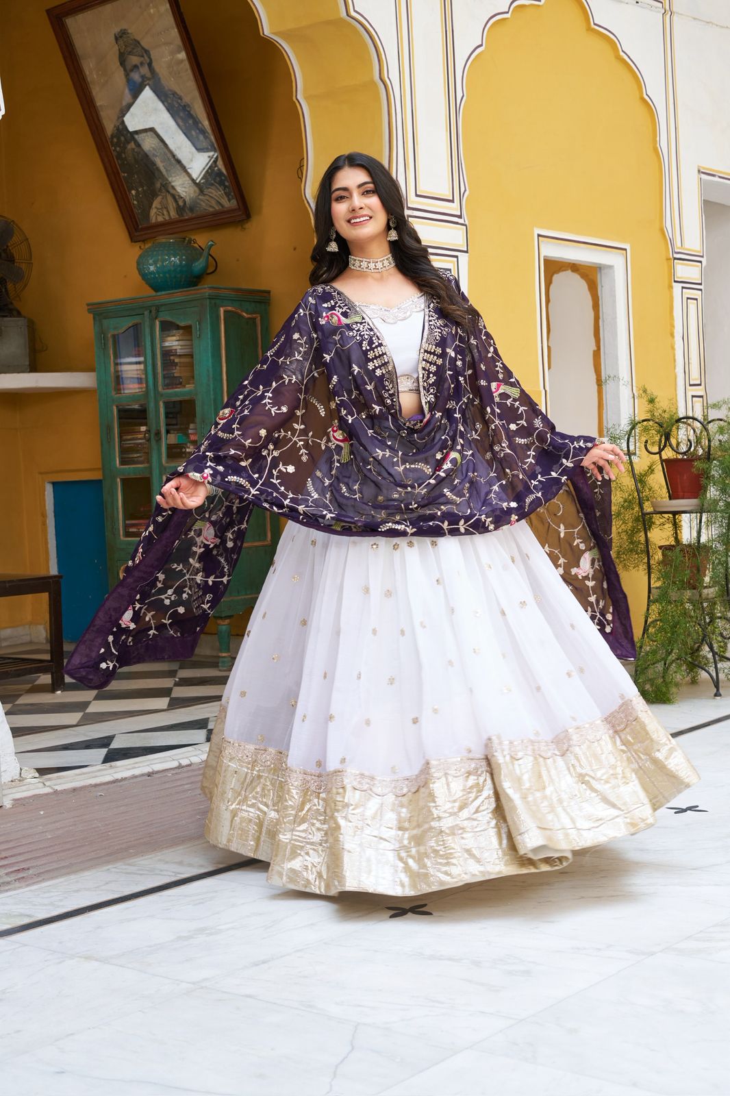 Ivory Gold Royal Crunchi Embroidered Lehenga