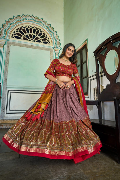 NOOR-E-KASHMIR” – Royal Tussar Silk Kashmiri Print Lehenga Set