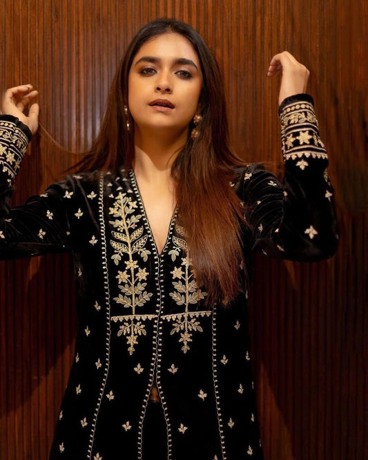 Premium Designer Velvet Embroidered Anarkali Gown Set