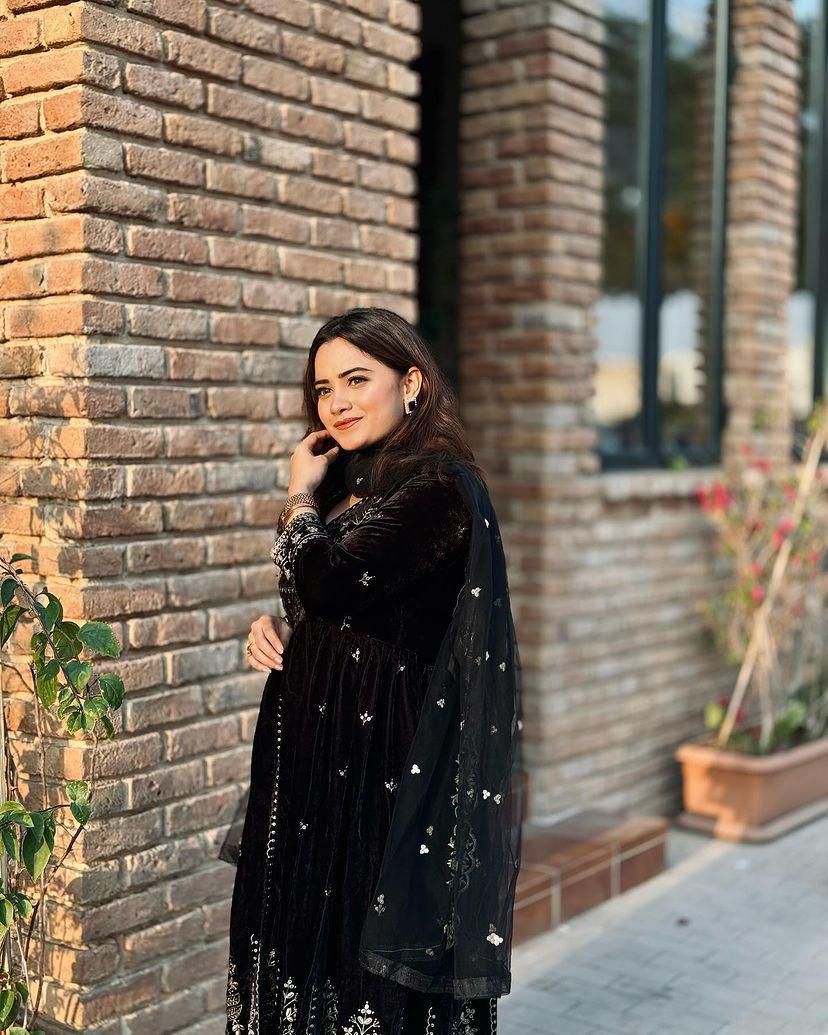 Premium Designer Velvet Embroidered Anarkali Gown Set