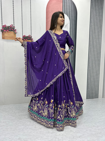 RAJRANI” – Royal Violet Chinon Embroidered Lehenga Choli