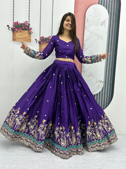 RAJRANI” – Royal Violet Chinon Embroidered Lehenga Choli
