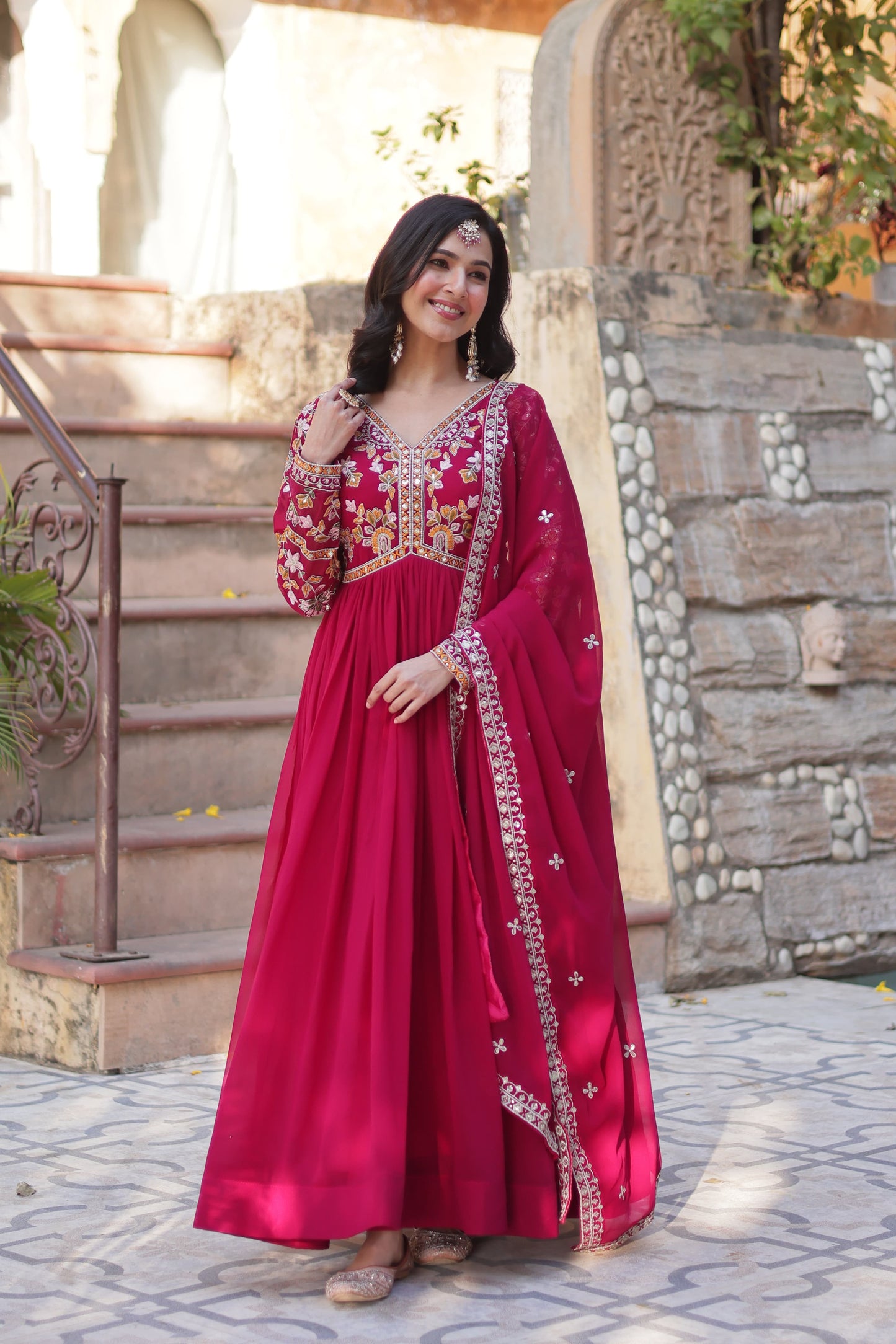 ZariAura Luxe Embroidered Gown Set