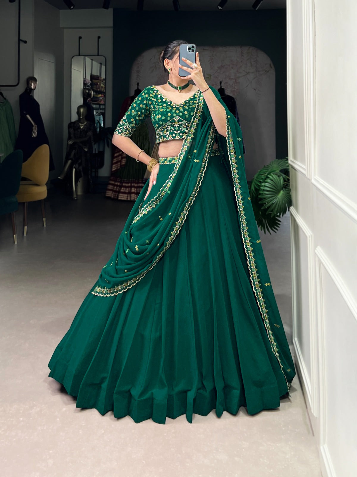 Emerald Grace Georgette Embroidered Lehenga Set