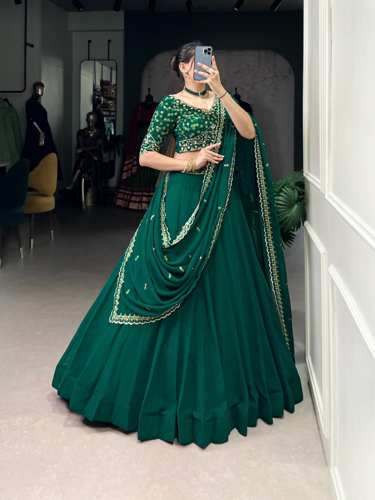 Emerald Grace Georgette Embroidered Lehenga Set