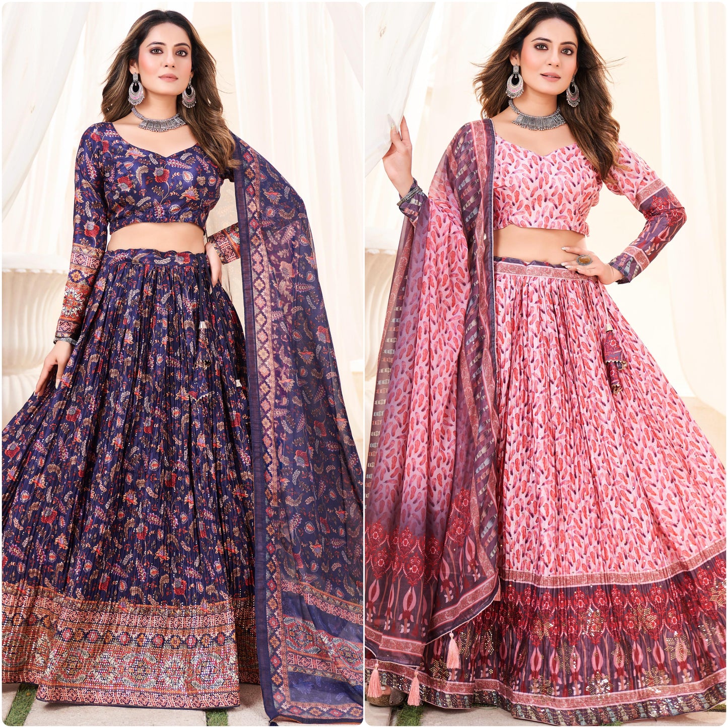 Ziyana – Crush Chinon Printed Lehenga with Mukesh Work
