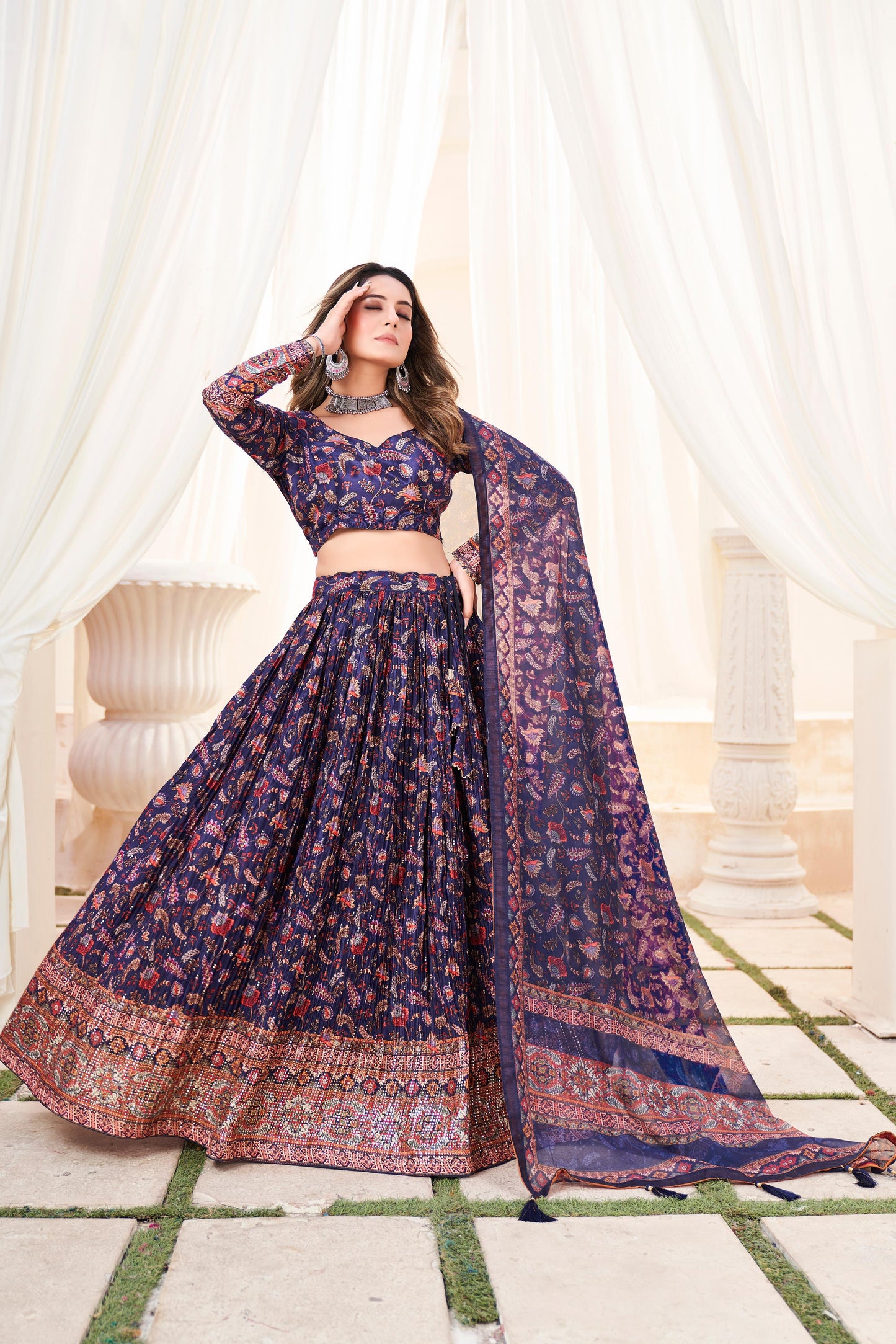 Ziyana – Crush Chinon Printed Lehenga with Mukesh Work
