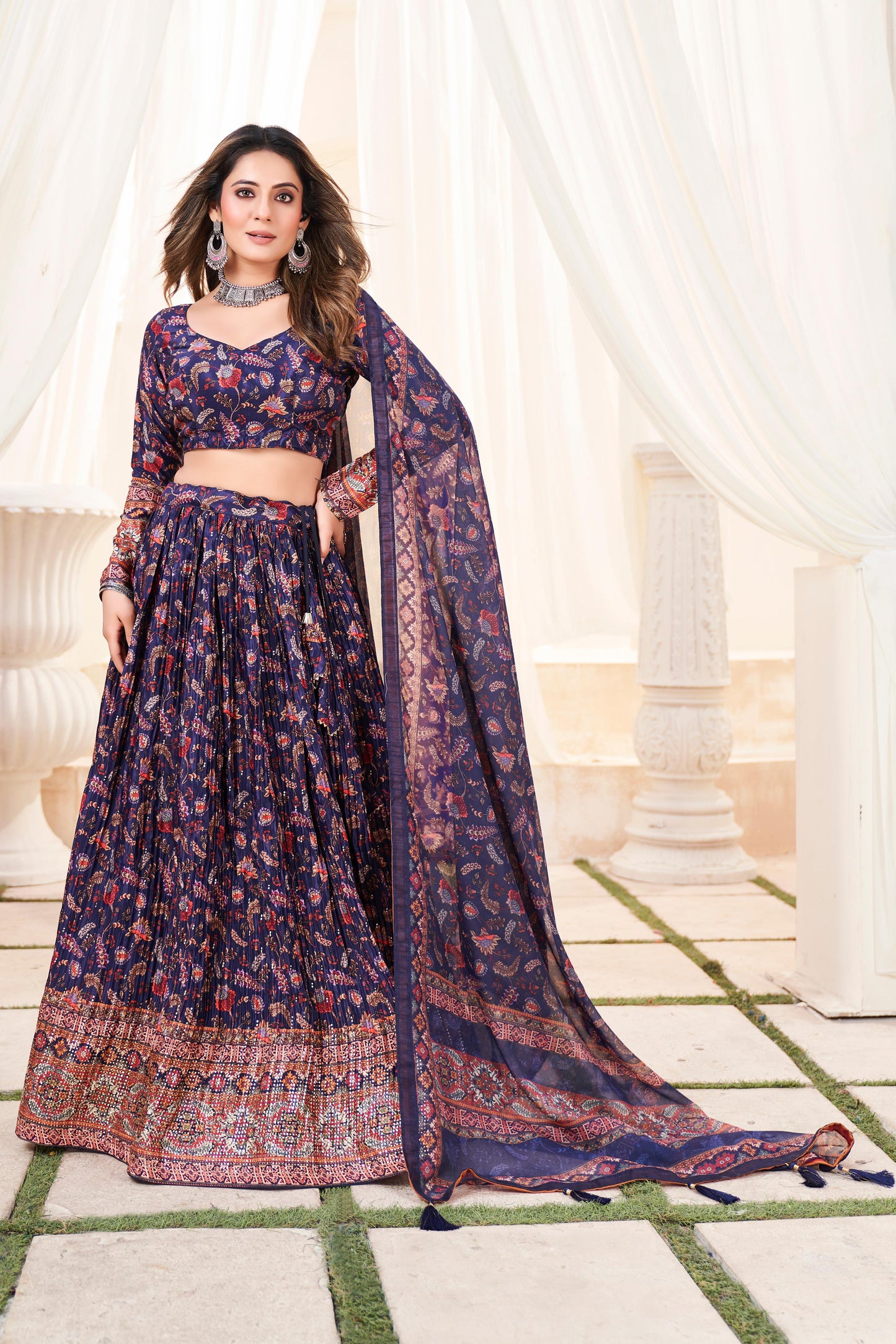 Ziyana – Crush Chinon Printed Lehenga with Mukesh Work