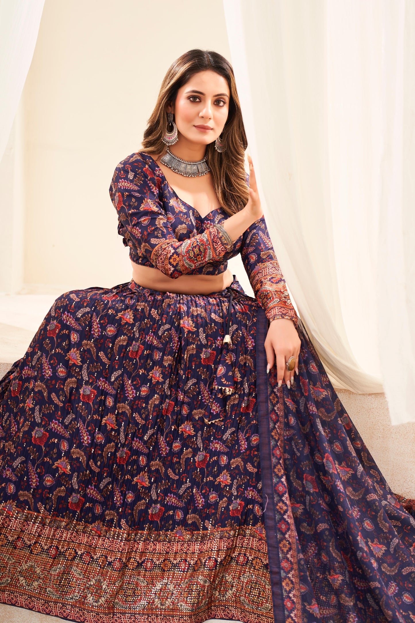 Ziyana – Crush Chinon Printed Lehenga with Mukesh Work