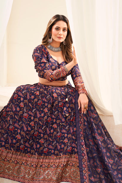Ziyana – Crush Chinon Printed Lehenga with Mukesh Work
