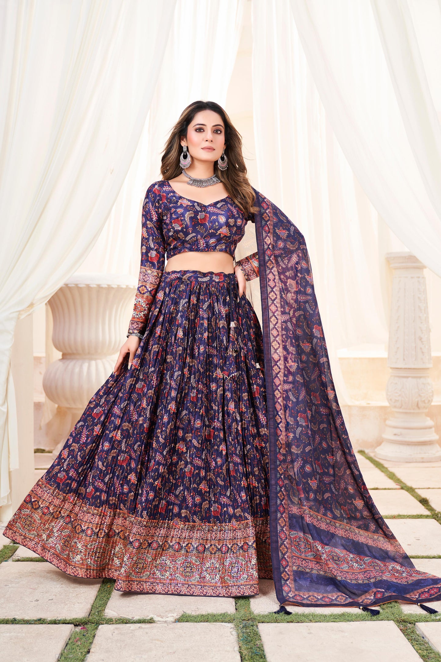 Ziyana – Crush Chinon Printed Lehenga with Mukesh Work