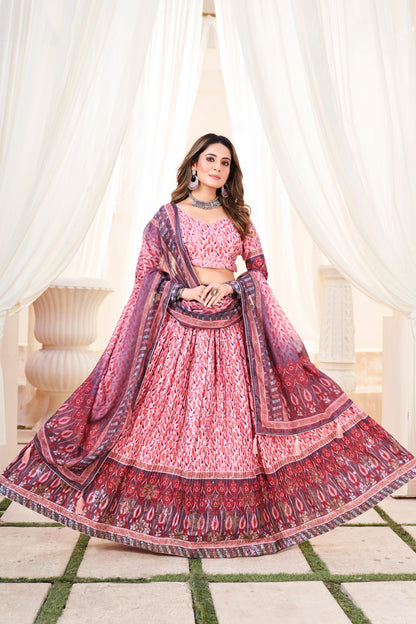 Ziyana – Crush Chinon Printed Lehenga with Mukesh Work