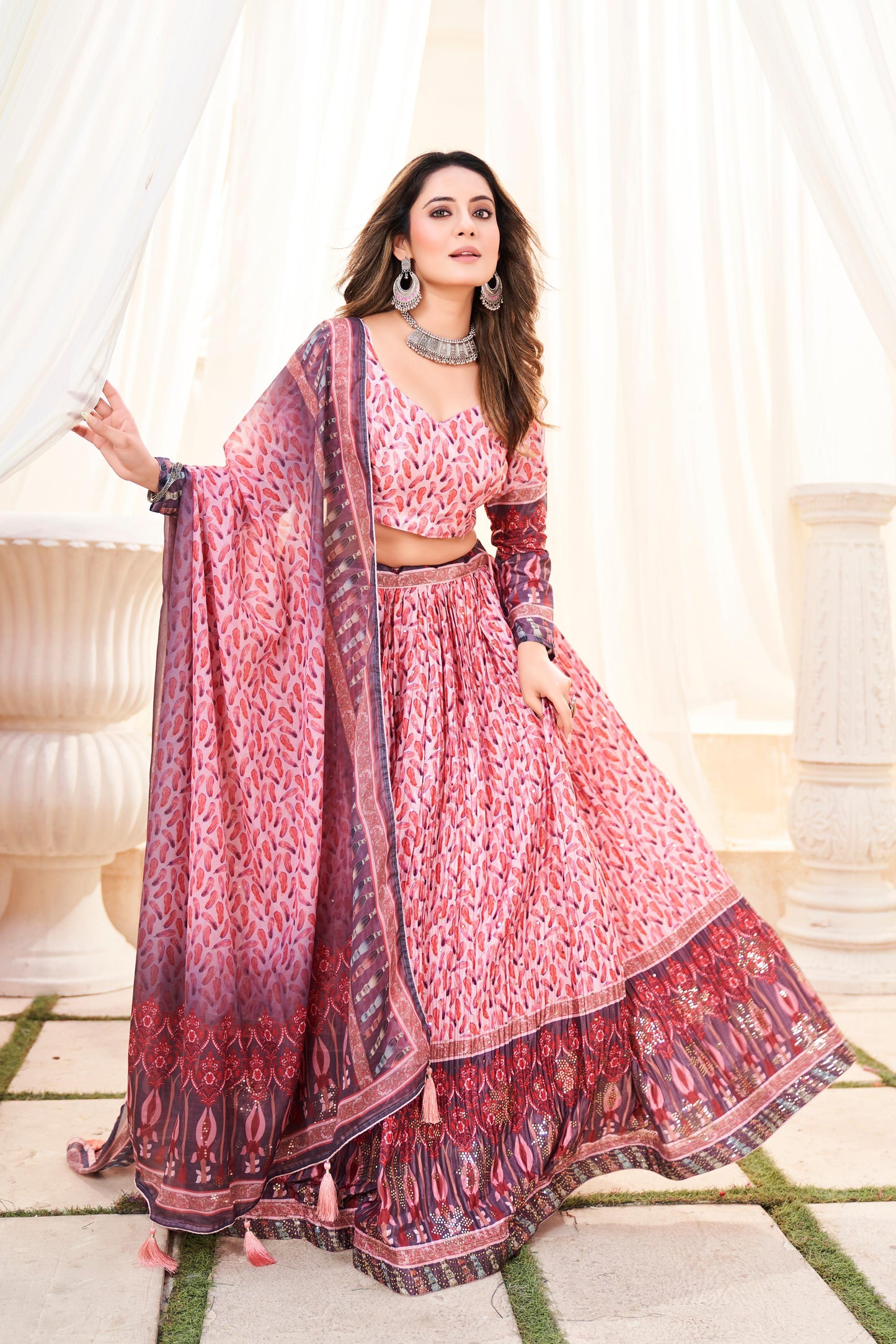 Ziyana – Crush Chinon Printed Lehenga with Mukesh Work