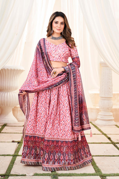 Ziyana – Crush Chinon Printed Lehenga with Mukesh Work