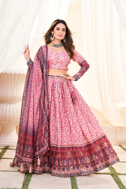 Ziyana – Crush Chinon Printed Lehenga with Mukesh Work