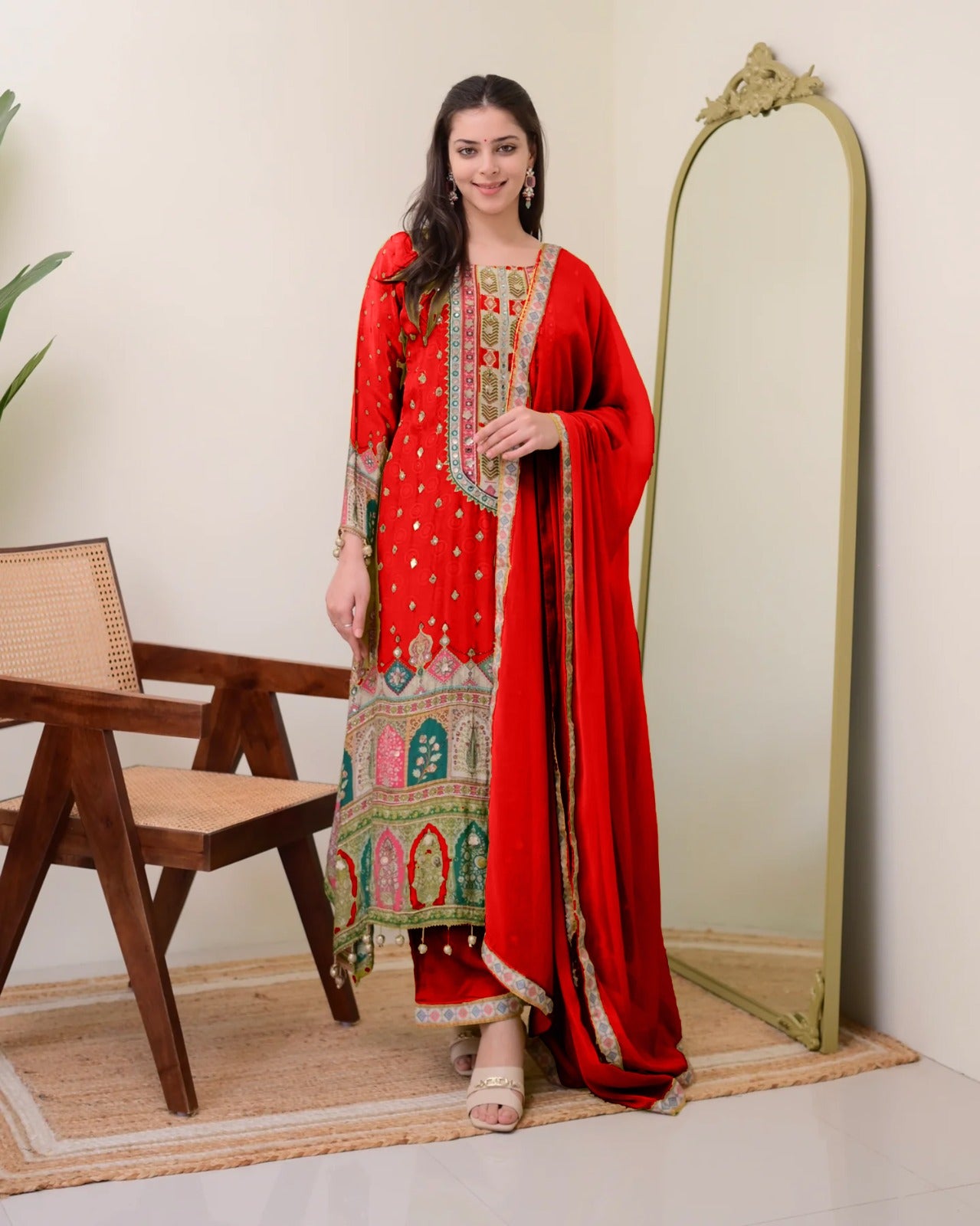 Premium Chinon Silk Embroidered Suit – New Launch
