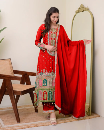 Premium Chinon Silk Embroidered Suit – New Launch
